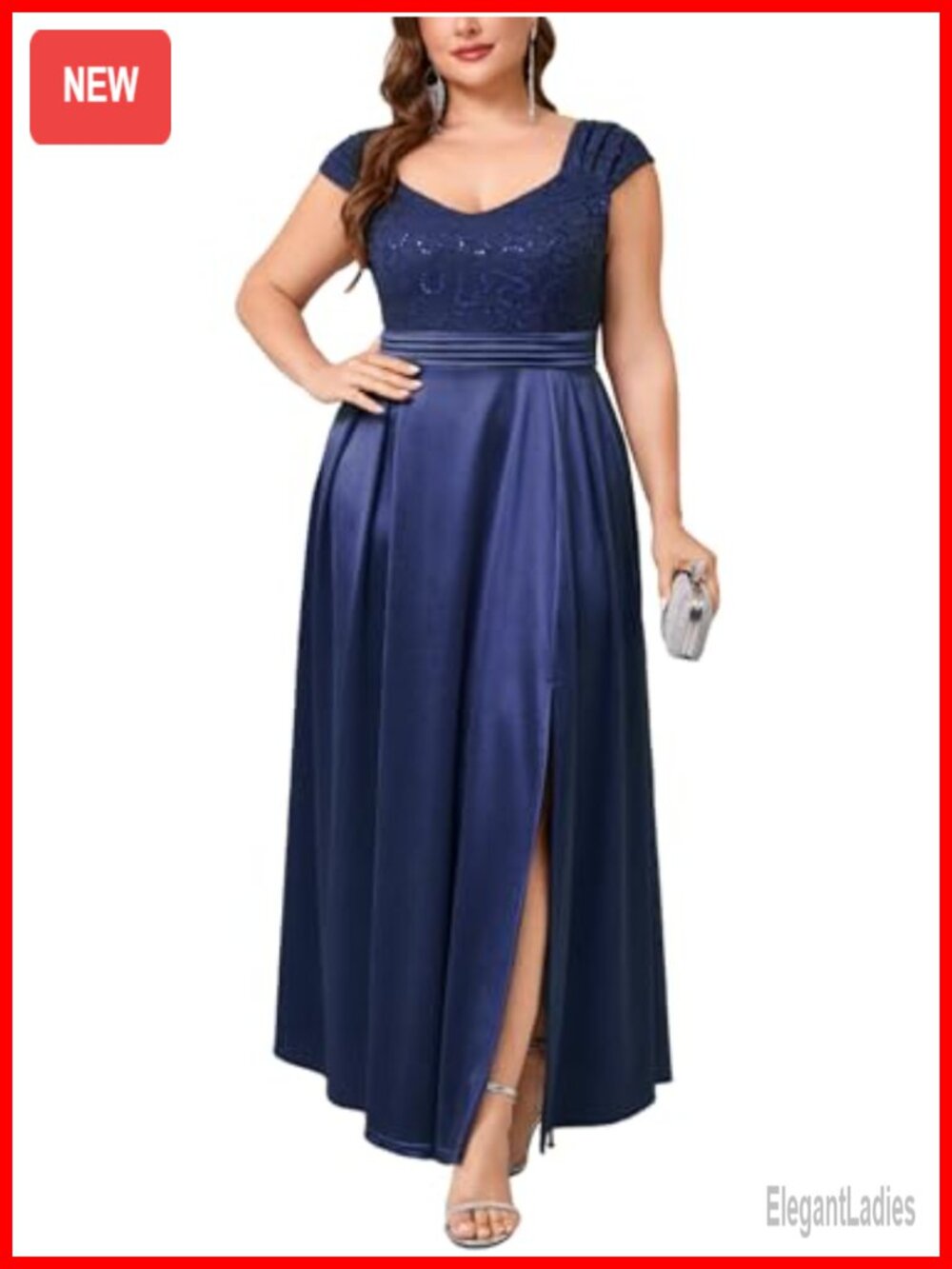 Plus Size Formal Maxi Dress Lace Satin Cap Sleeve A-line Evening Gown